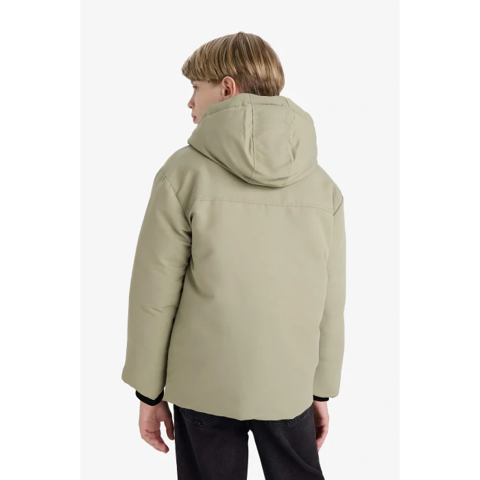 Defacto E9048A8KH271 Haki Erkek Çocuk Su Geçirmez Kapüşonlu Fermuarlı Çıtçıtlı Mont
