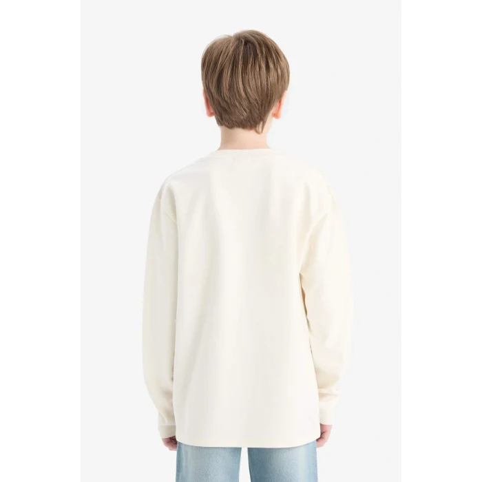 Defacto E9661A8ER118 Ekru Erkek Çocuk Bisiklet Yaka Basic Düz Uzun Kollu Okul Tişörtü