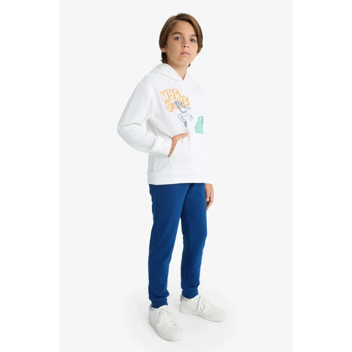 Defacto F2595A8WT32 Beyaz Erkek Çocuk 2li Takım Baskılı Kapüşonlu Sweatshirt Eşofman Altı