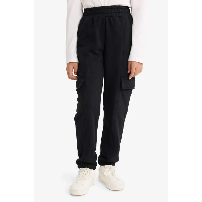 Defacto E6928A8BK81 Siyah Kız Çocuk Beli Lastikli Kargo Jogger Eşofman Altı