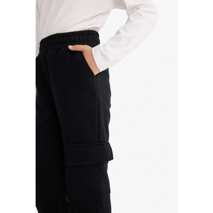 Defacto E6928A8BK81 Siyah Kız Çocuk Beli Lastikli Kargo Jogger Eşofman Altı