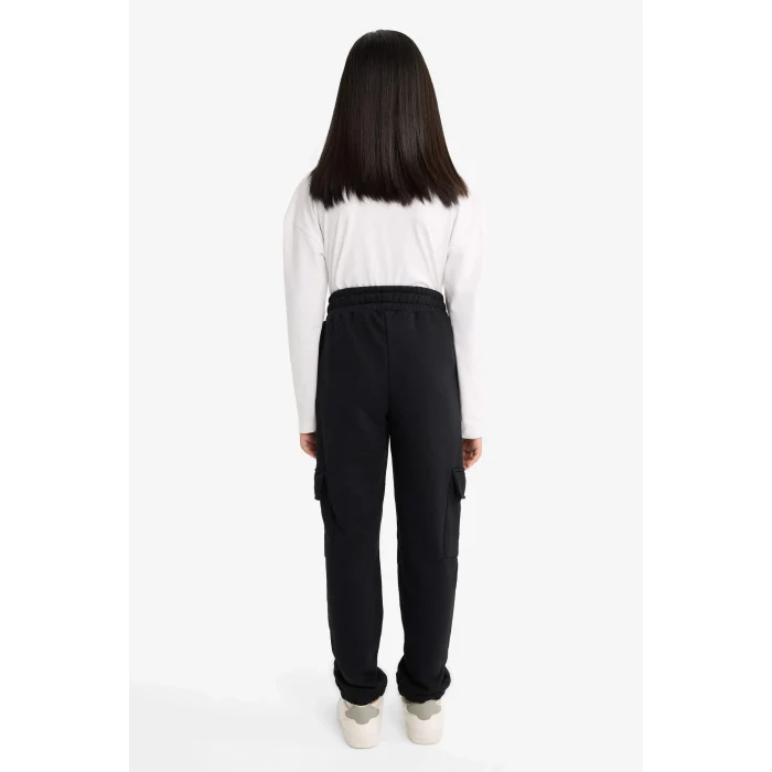 Defacto E6928A8BK81 Siyah Kız Çocuk Beli Lastikli Kargo Jogger Eşofman Altı