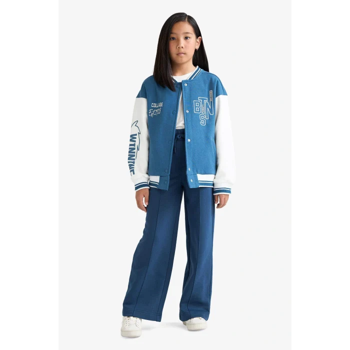 Defacto C7131A8IN246 İndigo Kız Çocuk Wide Leg Geniş Paça Beli Lastikli Eşofman Altı