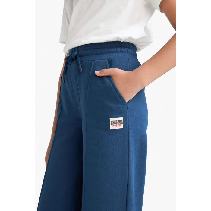 Defacto C7131A8IN246 İndigo Kız Çocuk Wide Leg Geniş Paça Beli Lastikli Eşofman Altı