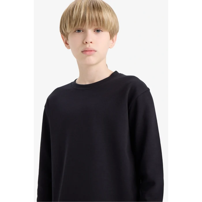 Defacto E9661A8NV86 Lacivert Erkek Çocuk Bisiklet Yaka Basic Düz Uzun Kollu Okul Tişörtü