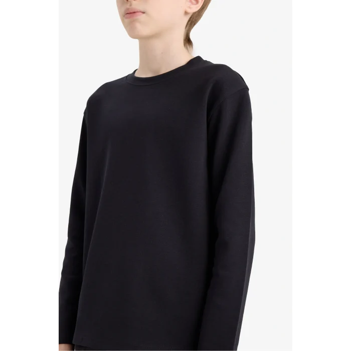 Defacto E9661A8NV86 Lacivert Erkek Çocuk Bisiklet Yaka Basic Düz Uzun Kollu Okul Tişörtü