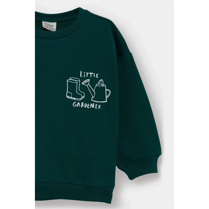 Defacto E9242A5GN671 Yeşil Erkek Bebek Bisiklet Yaka Baskılı İçi Yumuşak Tüylü Sweatshirt