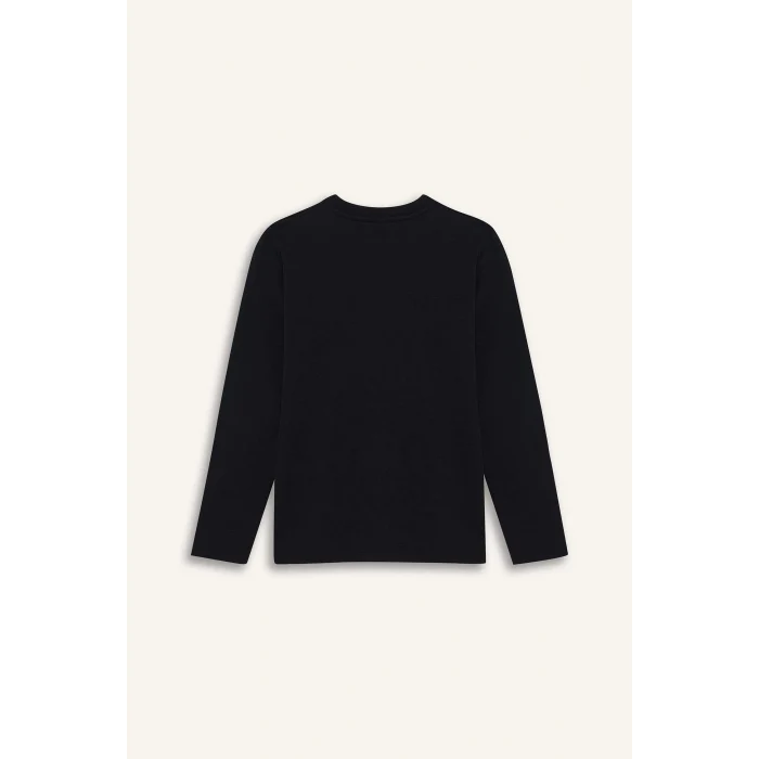 Defacto E9661A8NV86 Lacivert Erkek Çocuk Bisiklet Yaka Basic Düz Uzun Kollu Okul Tişörtü