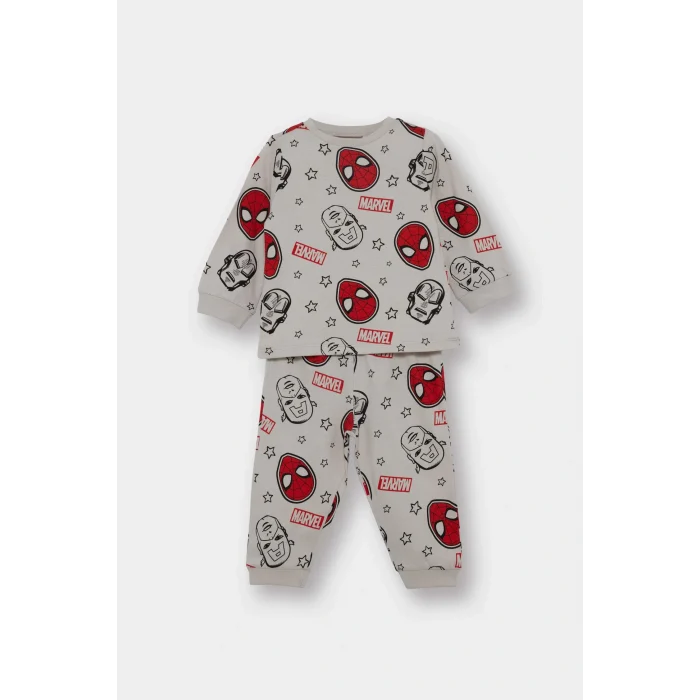 Defacto F4579A5GR470 Gri Erkek Bebek Marvel Comics Pijama Takımı Penye Uzun Kollu Üst Uzun Alt