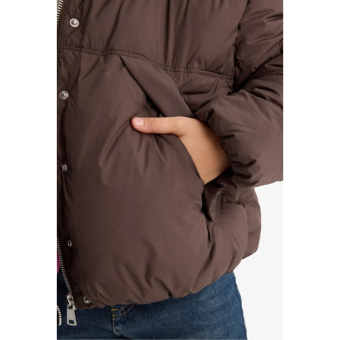 Defacto E9980A8BN130 Kahve Kız Çocuk Su Geçirmez Kapüşonlu Fermuarlı Mont
