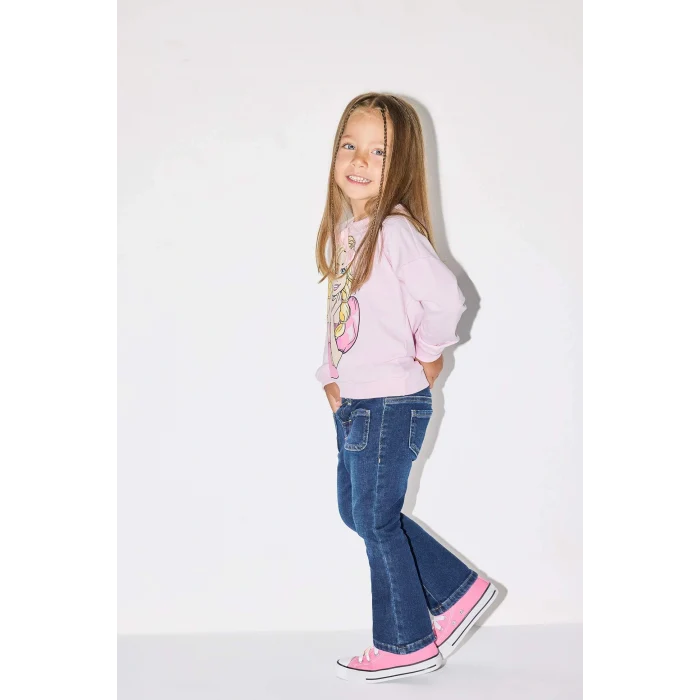 Defacto F3693A5BE364 Mavi Kız Bebek Flare Fit Jean Pantolon