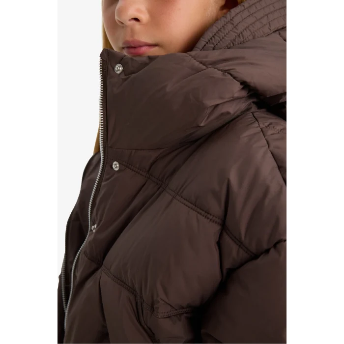 Defacto E9980A8BN130 Kahve Kız Çocuk Su Geçirmez Kapüşonlu Fermuarlı Mont