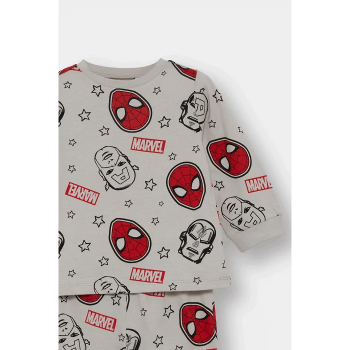Defacto F4579A5GR470 Gri Erkek Bebek Marvel Comics Pijama Takımı Penye Uzun Kollu Üst Uzun Alt