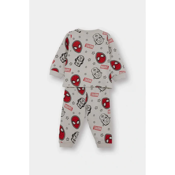 Defacto F4579A5GR470 Gri Erkek Bebek Marvel Comics Pijama Takımı Penye Uzun Kollu Üst Uzun Alt