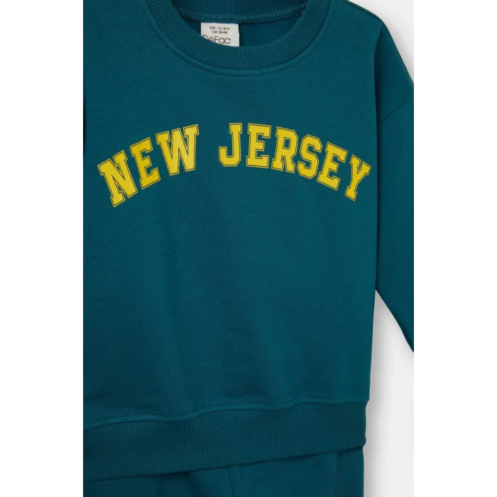 Defacto E8985A5GN265 Yeşil Erkek Bebek 2li Takım Baskılı Sweatshirt Eşofman Altı