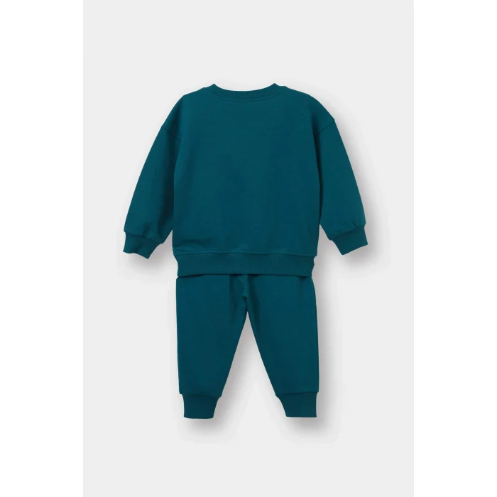 Defacto E8985A5GN265 Yeşil Erkek Bebek 2li Takım Baskılı Sweatshirt Eşofman Altı