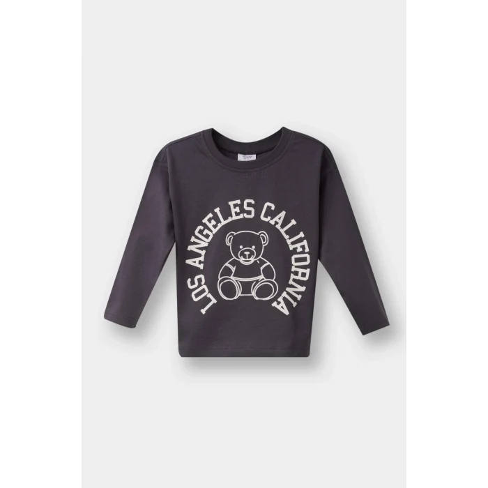 Defacto F3401A5AR1 Antrasit Erkek Bebek Bisiklet Yaka Baskılı 2li Uzun Kollu Tişört