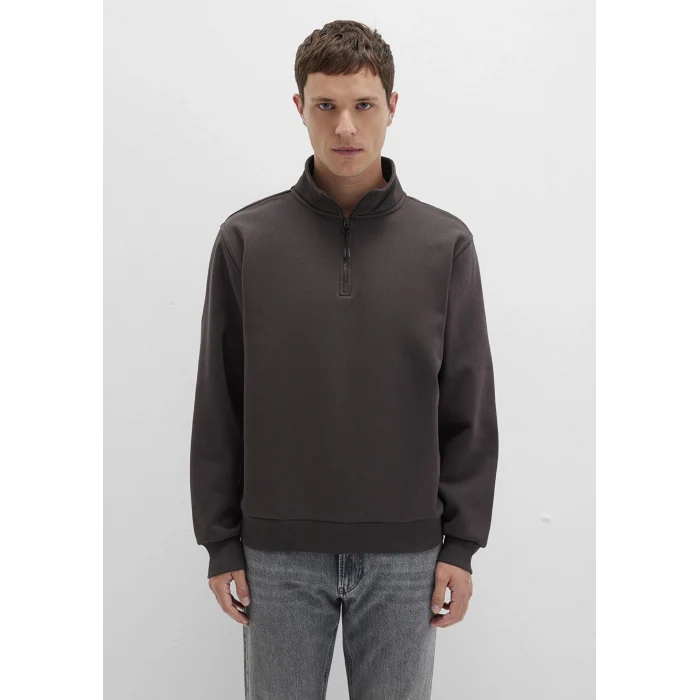 Mavi 0S10278-70219 Yarı Fermuarlı Kahverengi Basic Sweatshirt