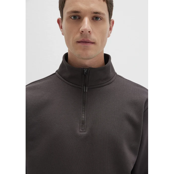 Mavi 0S10278-70219 Yarı Fermuarlı Kahverengi Basic Sweatshirt
