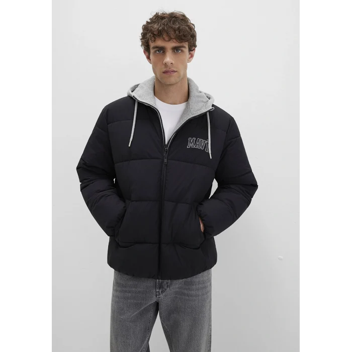 Mavi 0110662-71379 Mavi Logo Baskılı Kapüşonlu Siyah Şişme Mont