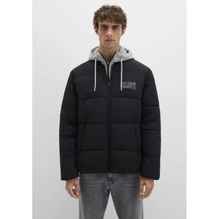 Mavi 0110662-71379 Mavi Logo Baskılı Kapüşonlu Siyah Şişme Mont