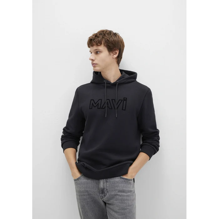 Mavi 0610941-900 Mavi Logo Baskılı Kapüşonlu Siyah Sweatshirt