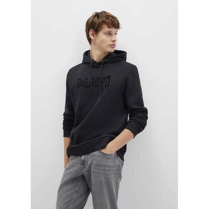 Mavi 0610941-900 Mavi Logo Baskılı Kapüşonlu Siyah Sweatshirt