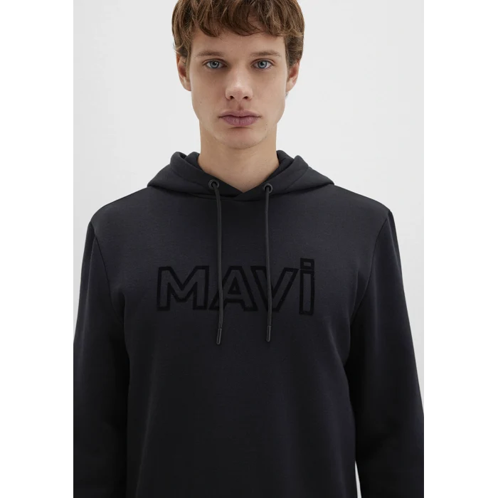 Mavi 0610941-900 Mavi Logo Baskılı Kapüşonlu Siyah Sweatshirt