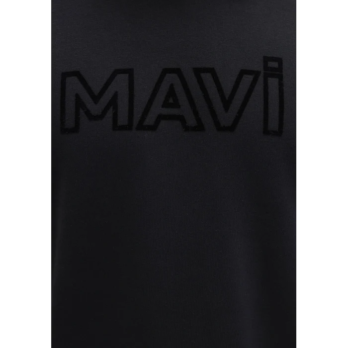 Mavi 0610941-900 Mavi Logo Baskılı Kapüşonlu Siyah Sweatshirt