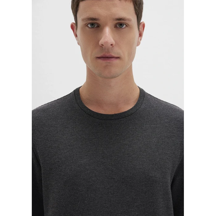 Mavi 064622-26834 Uzun Kollu Dokulu Antrasit Tişört