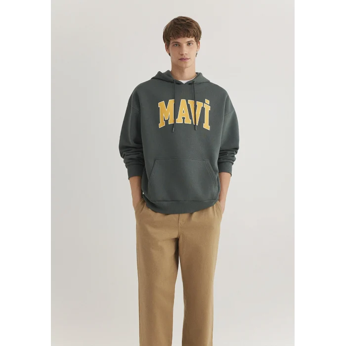 Mavi 067149-71598 Mavi Logo Baskılı Kapüşonlu Yeşil Sweatshirt