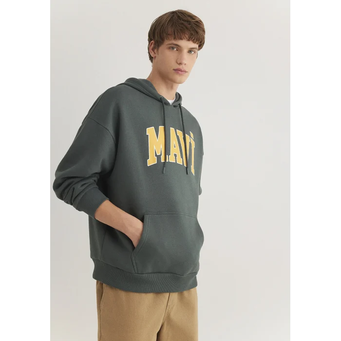 Mavi 067149-71598 Mavi Logo Baskılı Kapüşonlu Yeşil Sweatshirt