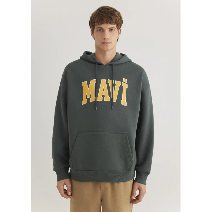 Mavi 067149-71598 Mavi Logo Baskılı Kapüşonlu Yeşil Sweatshirt
