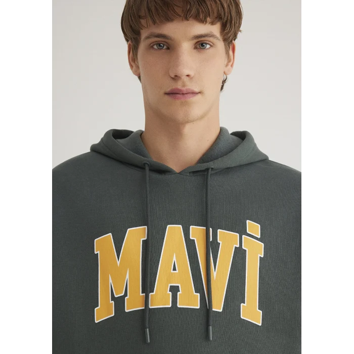 Mavi 067149-71598 Mavi Logo Baskılı Kapüşonlu Yeşil Sweatshirt