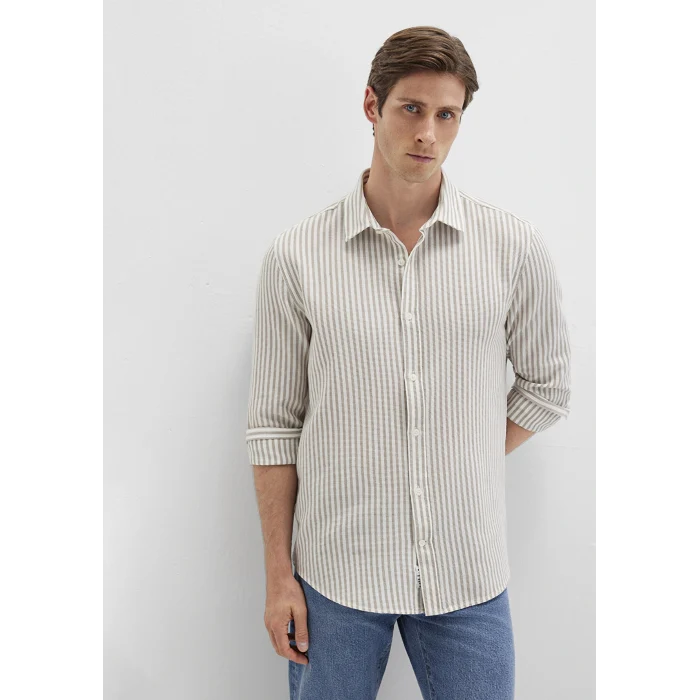 Mavi 0211692-90940 Çizgili Bej Gömlek