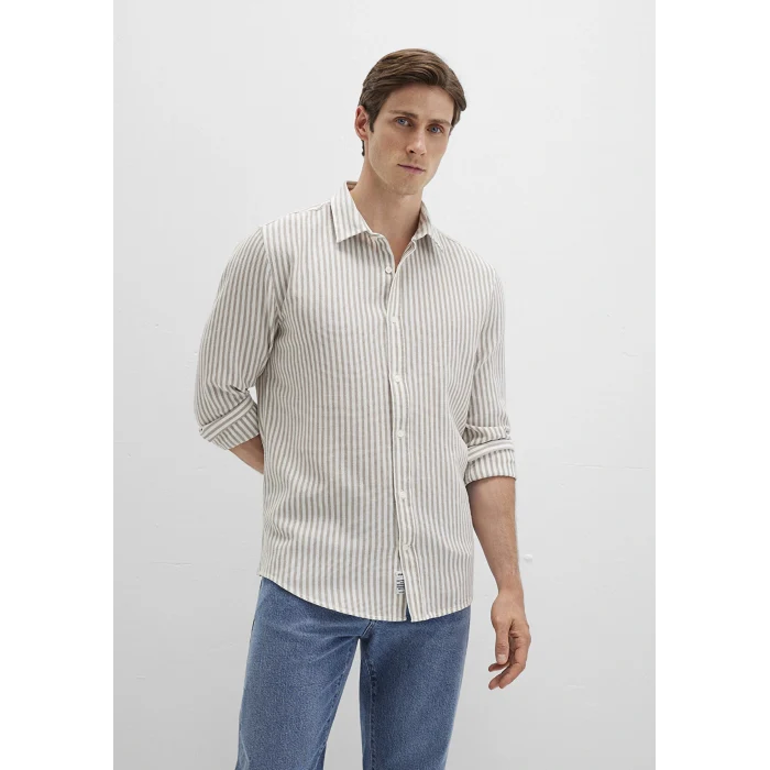Mavi 0211692-90940 Çizgili Bej Gömlek