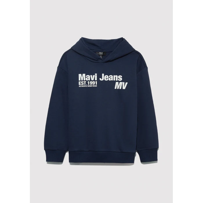 Mavi 6S10141-82318 Mavi Jeans Basklı Kapüşonlu Lacivert Sweatshirt