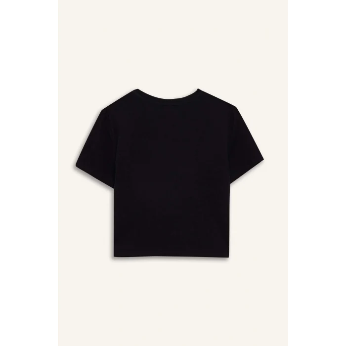 Defacto Z8790 Siyah Coool Fitted Bisiklet Yaka Basic Düz Kısa Kollu Tişört