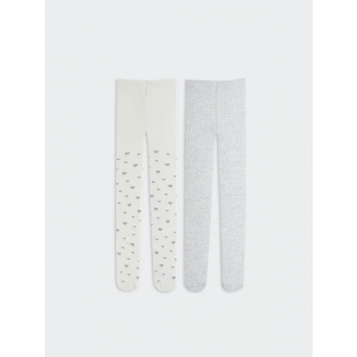 LCW Kids Ekru Desenli Kız Çocuk Külotlu Çorap 2li