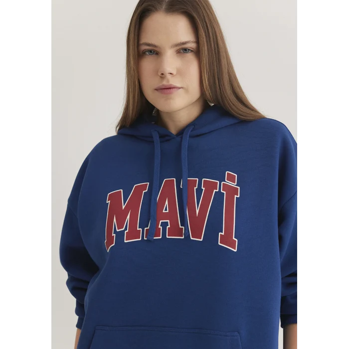 Mavi 1600361-82625 Mavi Logo Baskılı Kapüşonlu Lacivert Sweatshirt