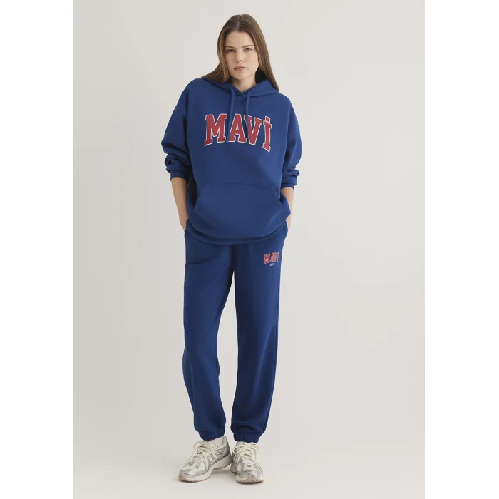 Mavi 1600361-82625 Mavi Logo Baskılı Kapüşonlu Lacivert Sweatshirt