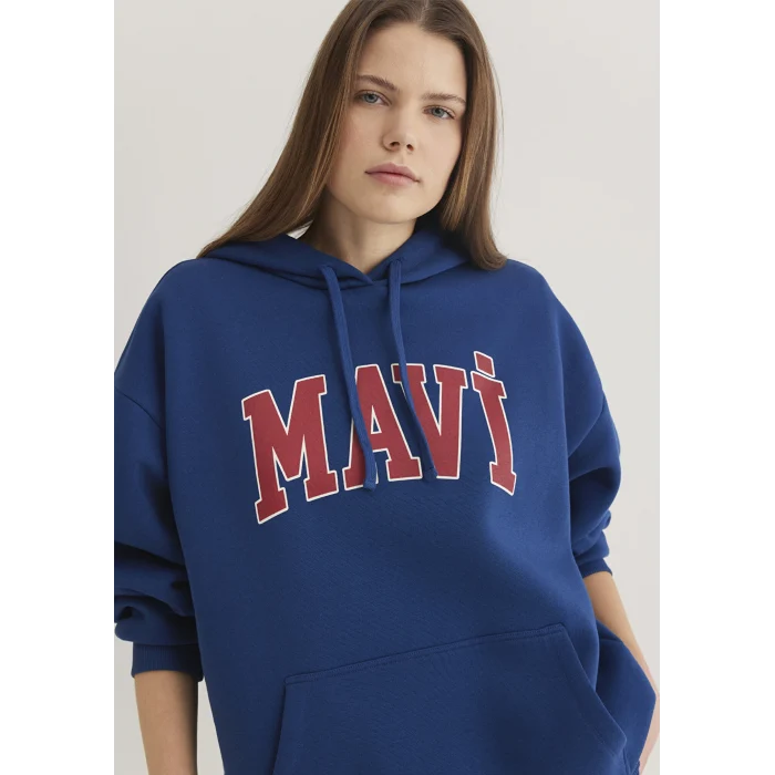 Mavi 1600361-82625 Mavi Logo Baskılı Kapüşonlu Lacivert Sweatshirt
