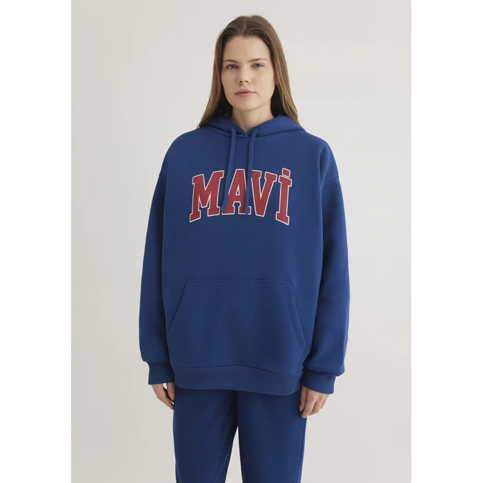 Mavi 1600361-82625 Mavi Logo Baskılı Kapüşonlu Lacivert Sweatshirt