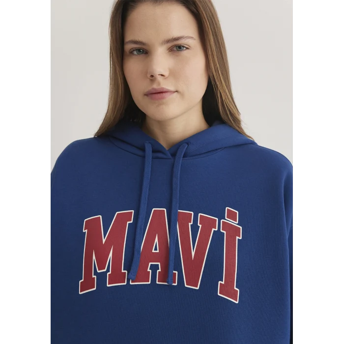 Mavi 1600361-82625 Mavi Logo Baskılı Kapüşonlu Lacivert Sweatshirt