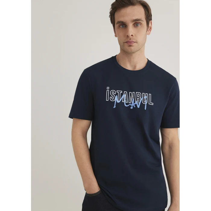 Mavi 067114-34319 İstanbul Baskılı Lacivert Tişört