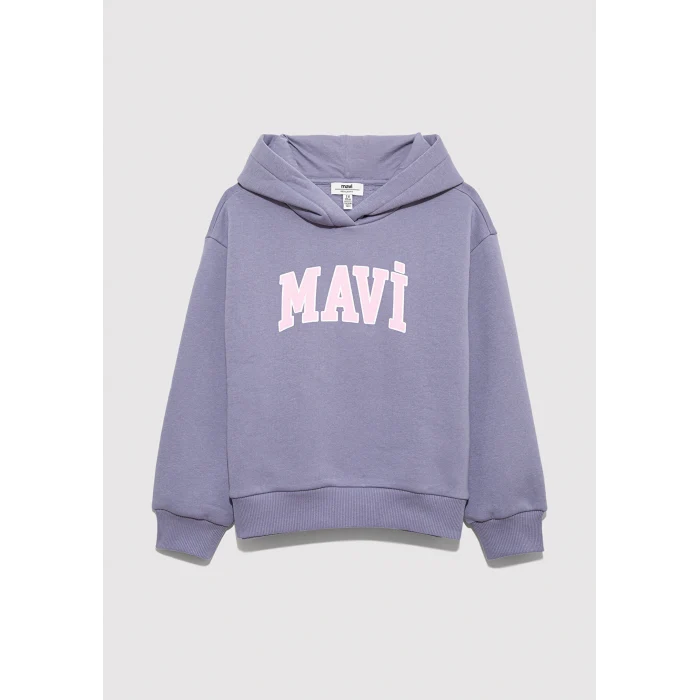 Mavi 7610035-88095 Mavi Logo Baskılı Kapüşonlu Mor Sweatshirt