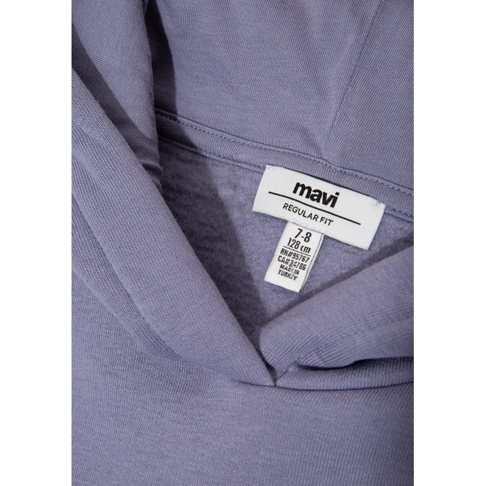 Mavi 7610035-88095 Mavi Logo Baskılı Kapüşonlu Mor Sweatshirt