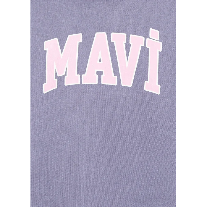 Mavi 7610035-88095 Mavi Logo Baskılı Kapüşonlu Mor Sweatshirt