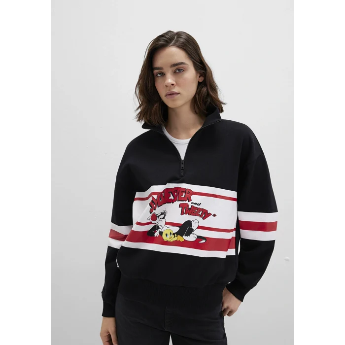 Mavi 1S10472-900 Tom And Jerry Baskılı Siyah Sweatshirt