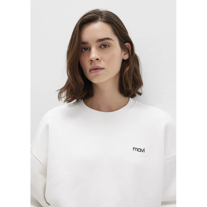 Mavi 1S10490-70057 Mavi Logo Baskılı Ekru Sweatshirt
